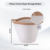 Urbane Home Cotton Woven Storage Basket With Handle|Shelf Basket Hamper|Organizer for Toys, Socks, Cosmetic|Capacity 21 L|White|